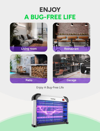 Buzbug LED Bug Zapper Indoor, 3 Efficient 50000H LED Bulbs, Energy Saving & Dual Band Attraction, High-Voltage Electric Mosquito Zapper, Fly Trap Mosquito Trap, Fly Killer Fly Zapper -MA009
