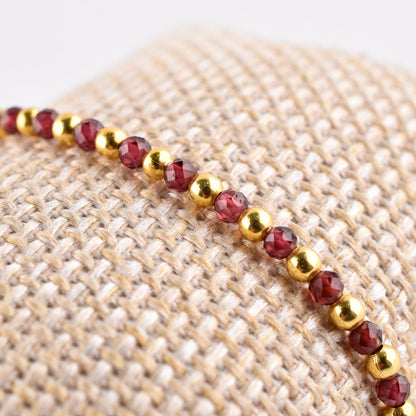 QNAVIC Red Garnet Dainty Slider Link Bracelet For Women, Chakra Healing Crystal Gemstone January Birthstone, Gold Plated Ball 6-8 Inches Adjustable Christmas and Birthday Gifts for Her