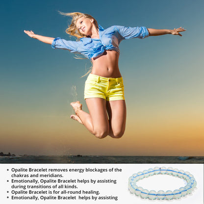ANAYA AGATE Opalite Bracelet, Healing Crystal Bracelet for Women and Men, 8mm Round Beaded Bracelet for Spiritual Healing, Protection, Positive Energy, Elastic Adjustable Size Gemstone Bead Bracelet