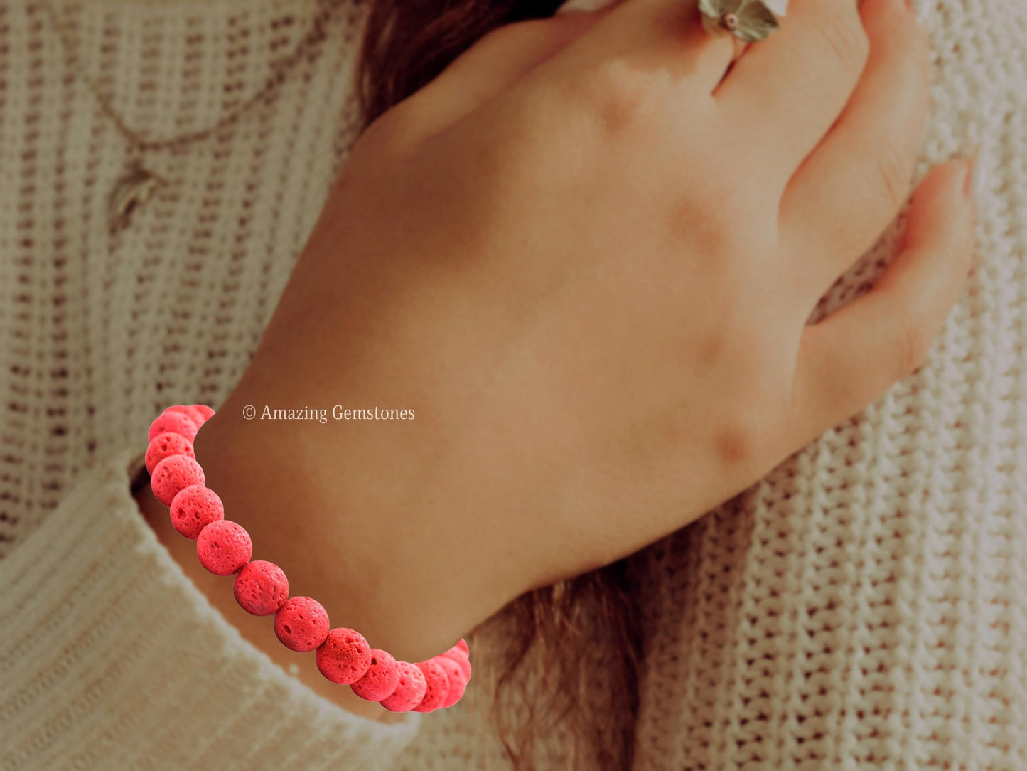 Amazing Gemstone Crystal Bracelet for Women Men's Gifts - Protection Healing Crystal Bracelet - 8mm Gemstone Beaded Stretchable Bracelet Pulseras Para Hombres Mujer Stocking Stuffers Mothers Day Gift (Red lava)