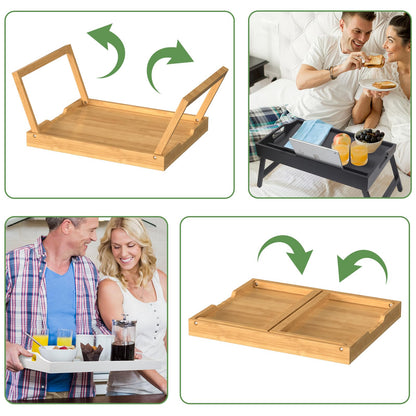 Bamboo Bed Tray Table with Foldable Legs, Breakfast in Bed Tray for Eating, Kitchen Serving Trays, Folding Table for Sofa, Beds, Eating, Working, Used As Laptop Desk Snack Trays, Bamboo