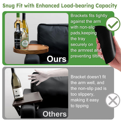 Semjar Acacia Wood Couch Arm Tray Table,Anti-Slip Adjustable Round Sofa Arm Tray,Wooden Armrest Caddy Table for Couches,Arm Chair Companion for Drinks Cellphone TV Remote Snacks