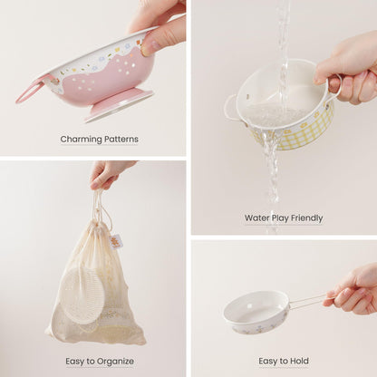 ROBUD Kids Pots and Pans Playset,Kids Kitchen Accessories Pretend Cooking,Cream Blue Pots and Pans Metal, Toddler Kitchen Playset for Boys Girls, Mini Toy Kitchen Accessories(9 Pieces)
