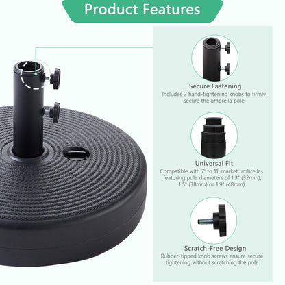 Helios&Hestia 60 lb Heavy Duty Round Umbrella Base, Plastic Water and Sand Fillable Outdoor Stand Weight for Patio Market Table Umbrella, Black