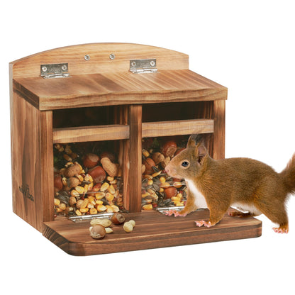 MIXXIDEA Large Squirrel Feeder House, Wooden Squirrel Feeders for Outside, Chipmunk Feeder Made of Thick Wood, No Assembly Required (Brown)