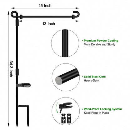 HOOSUN Garden Flag Stand, Premium Garden Flag Pole Holder Metal Powder-Coated Weather-Proof Paint with one Tiger Clip and Two Spring Stoppers Without Flag 3 Pack