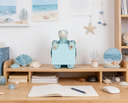 Sea Turtle Pop-up Sticky Note Dispenser, Includes 1 Pad of 3x3 in Super Sticky Notes, 100 Sheets, Resin Cute Handmade Desk Holder for Office & Home, Coastal Beach Decorations