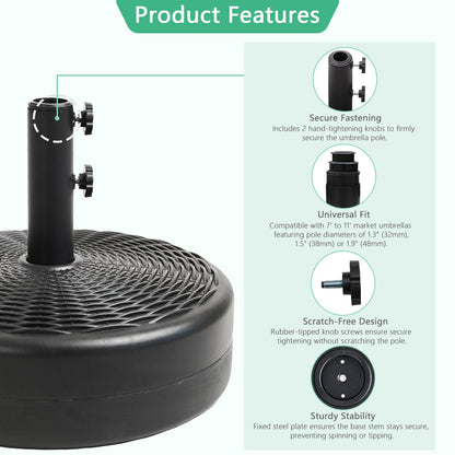 Helios&Hestia 70 lb Heavy Duty Round Umbrella Base, Plastic Water and Sand Fillable Outdoor Stand Weight for Patio Market Table Umbrella, Black