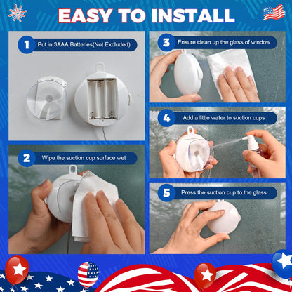 4th of July Window Lights with Timer, Red White Blue Star Lights Battery Operated with Suction Cup Hook, LED Hanging Patriotic Decor for Memorial Day Independence Day Home Room(Red White Blue)