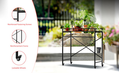 Zhongma 1 Tier Window Height Sturdy Metal Plant Stand with Wheels, 40.5x16x40.4 in High, Heavy Duty Succulent Shelf for Home Indoor and Outdoor, 220 LBS Capacity & Heavy Duty Construction