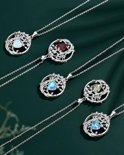 FANCIME Tree of life June Birthstone necklace for women Sterling Silver Tree Jewelry Moonstone Pendant Rainbow Gemstone Anniversary Birthday Christmas Gifts for Wife Mom Her
