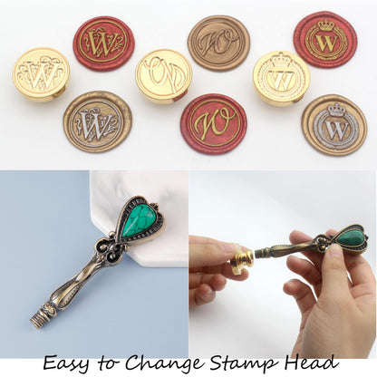 Letter Wax Seal Stamp Kit, Andotopee Wax Seal Kit Initial Alphabet W Sealing Wax Stamp Head 3pcs, Vintage Wax Stamp Seal Kit with Wax Seal Beads, Wax Seal Warmer Tools, Wax Seal Pen, Gift Box Set