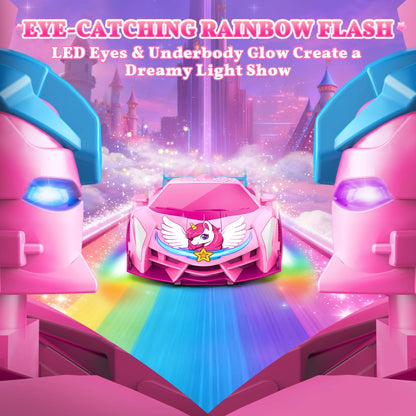 Unicorn Transform RC Cars for Girls Toys with Rainbow Eyes & Underbody Lights, Fast 360°Rotation&2.4GHz Robot Remote Control Car One-Button Deformation,Kids Toys Birthday Gifts for 3-12 Year Old Girls