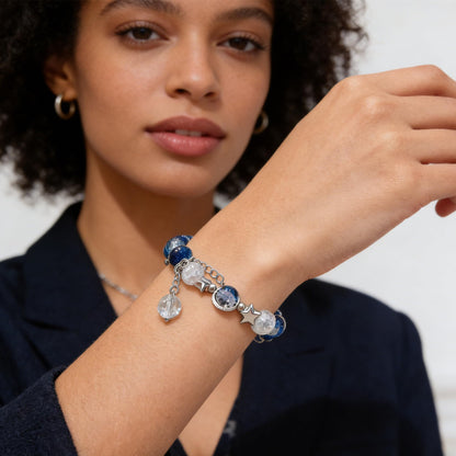 VIEKYBUTTY Blue Moon Starry Sky Beaded Bracelet - Silver Space Crystal Whimsical Gemstone Bracelet for Women