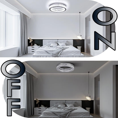 Finktonglan Crystal LED Flush Mount Ceiling Light, 17.7" Modern Round Crystal Ceiling Light, 48W 6000K Cool White, K9 Crystal & Stainless Steel, Low Profile, Non-Dimmable (No Remote)