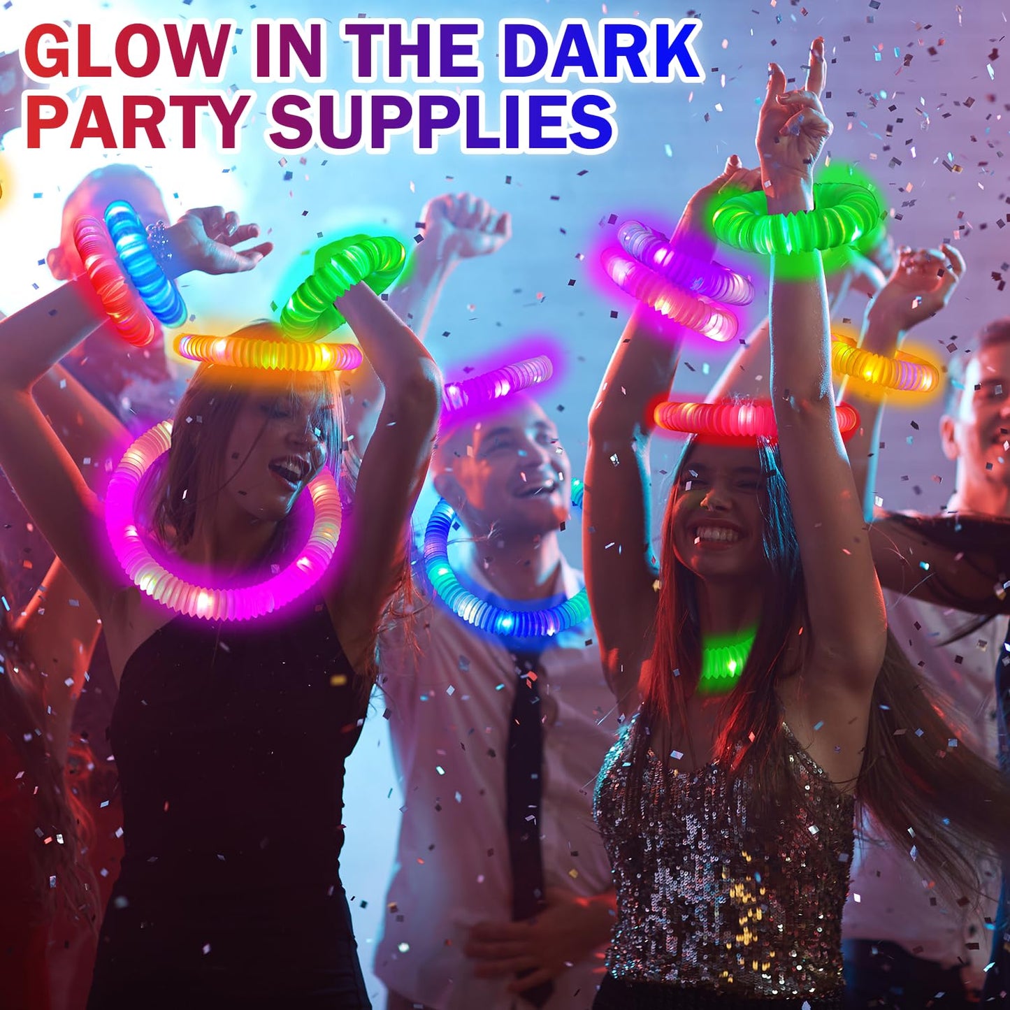 Glow Sticks Camping Toys Gifts for Kids 36 PCS, Light up Pop Tube Bracelet Necklace for Toddlers, Glow in the Dark Party Favors Decorations for 4th of July, Graduation Activities Prizes for Boys Girls