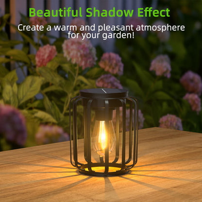 Ddlisu 2 Pack Solar Lanterns Outdoor Waterproof, Upgraded Metal LED Lanterns, Warm Light, Auto On/Off, Brighter Hanging Solar Lantern for Yard Patio Pathway Porch Garden Decor (Columnar)