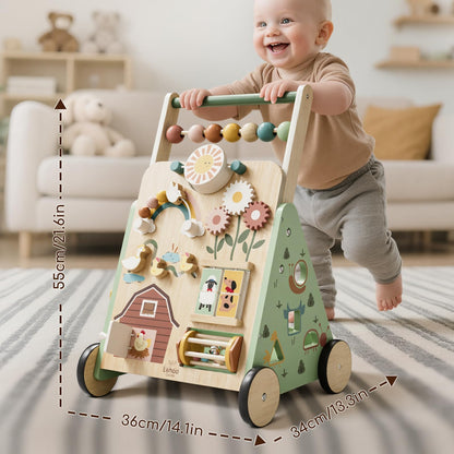 Lehoo Castle Wooden Baby Walker, Adjustable Speed Montessori Walker with Activity Center for Boys Girls, Baby Push Walker Toys for 1 Year Old Learning to Walk