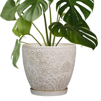 MPotTo Ceramic Planter 8 Inch Plant Pot with Drainage Hole and Saucer Ceramic Pots for Indoor Plants Outdoor Large Flower Pot for Home Decor White