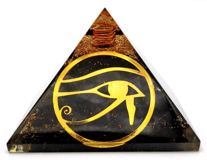 Amazing Gemstone Large Black Tourmaline Orgonite Pyramid | Eye of Ra Organ Pyramid for Positive Energy Healing