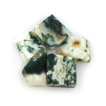 CRYSTALINES 5pcs AAA Grade Wholesale Natural Raw Moss Agate Gemstone, Untreated Rough Stone, Bulk Loose Supplies, DIY Jewelry Making, Chakra Healing Crystals, Birthstone, Gem Collection