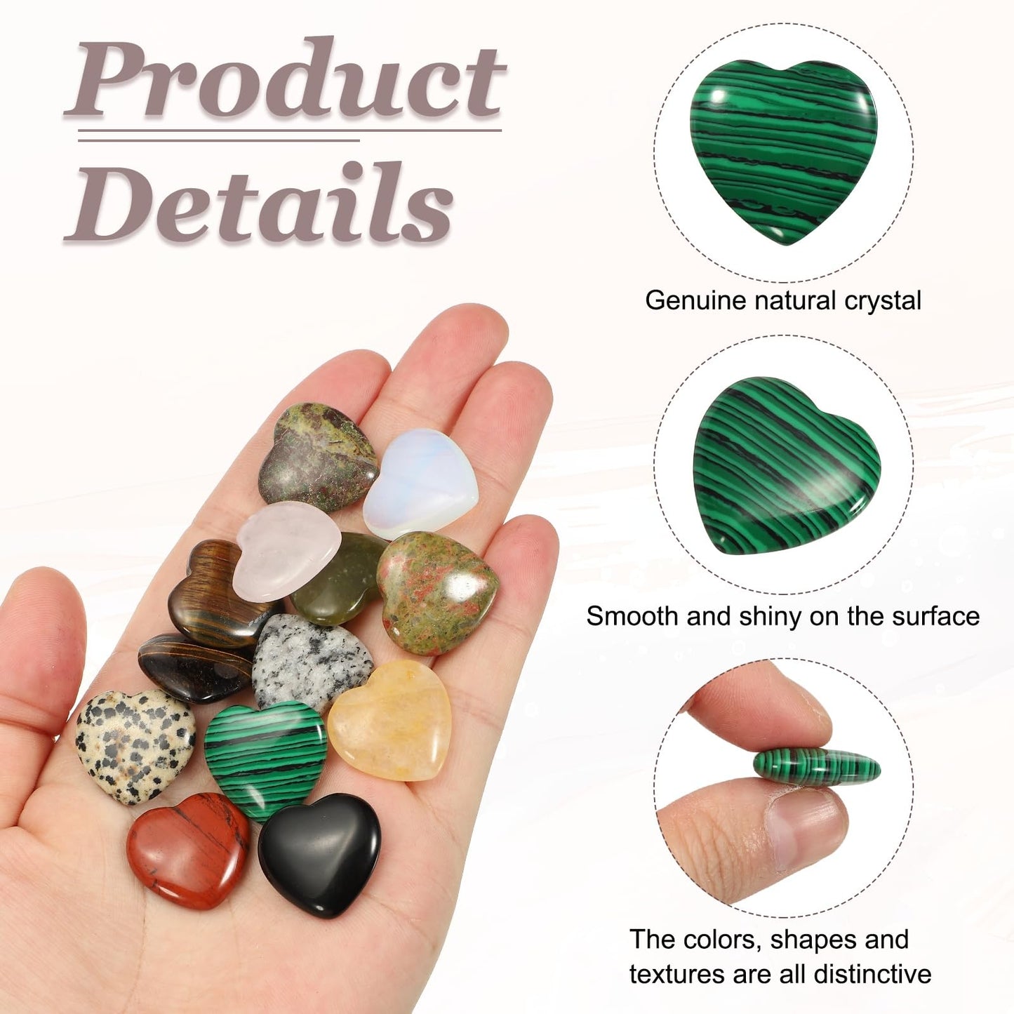 uxcell 5 Pcs Malachite Crystal Stones Heart Shaped, 2 cm Tumbled Stones and Crystals, Polished Gemstone Rocks for Women Gifts Meditation Crafting Home Decor
