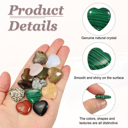 uxcell 5 Pcs Malachite Crystal Stones Heart Shaped, 2 cm Tumbled Stones and Crystals, Polished Gemstone Rocks for Women Gifts Meditation Crafting Home Decor