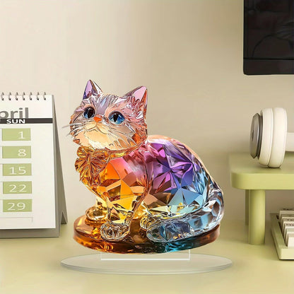 Rainbow Crystal Cat Figurine Acrylic Desktop Decoration, Suitable for Home Décor in Living Room or Office. Idea Gift Choice: Halloween, Christmas, Birthday, Anniversary, Valentine's Day, Celebrations
