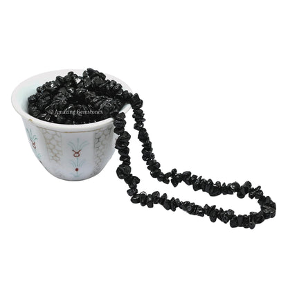 Black Tourmaline Pre Drilled Crystal Crushed Chips Beads for Bracelets Making, DIY Handmade Natural Healing Crystals (25 Inch Strand)