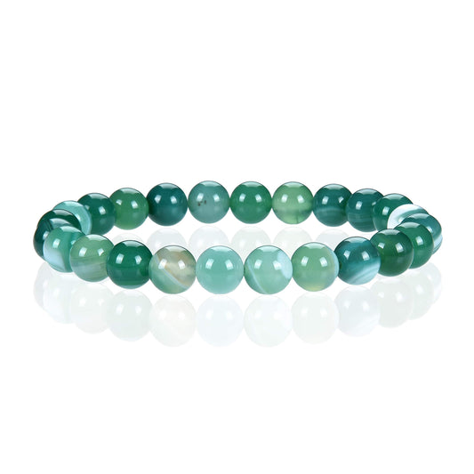 Cherry Tree Collection Lace Agate Green Beaded Bracelet – Genuine 8mm Gemstone Stretch Bracelet for Men & Women – Handmade Crystal Bracelet - (Lace Agate Green - M)