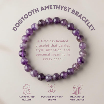 Cherry Tree Collection Dogtooth Amethyst Beaded Bracelet – Genuine 8mm Gemstone Stretch Bracelet for Men & Women – Handmade Crystal Bracelet - (Dogtooth Amethyst - S)