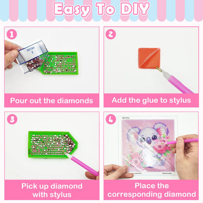 NANZHOO Diamond Art Kits for Kids, 6 Pack 5D Cartoon Diamond Painting Kits for Adults Beginner, Cute Animals DIY Big Gem Art Arts and Crafts for Kid Mosaic Kits for Gift Home Wall Decoration 6X6 inch