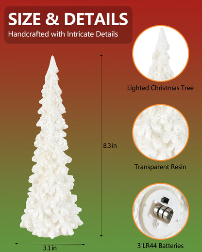 GoGnome 2-Pack Tabletop Christmas Tree with Lights - 8.3'' Resin Battery Operated White Christmas Tree - Light Up Christmas Decor Indoor Christmas Decorations (Trees)