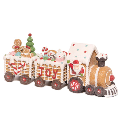 Hodao Christmas Gingerbread Man Train Figurines - Cute Indoor Holiday Decorations for Tabletop, Fireplace, or Centerpiece - Perfect Winter Christmas Decor and Gift (7.5" L Brown)