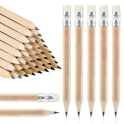 EYNDYN 100 Sets Pink Baby Shower Pencils Gifts Bulk for Guest Golf Half Pencils Baby Shower Game Sharpened Mini Pencil with Eraser It's A Girl Gender Reveal Party Favors