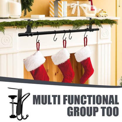 Hoolerry 10 Pcs 3 in 1 Christmas Stocking Garland Hanger for Mantle Fireplace Mantel Garland Hangers with Adjustable Tension Rods Hooks for Xmas Holiday Stocking Wreath Hanging Ornament (Small,Black)
