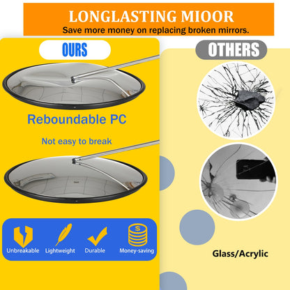 24" Unbreakable Convex Traffic Mirror – Vision up to 35FT, Lightweight PC, Ideal for Driveways, Garages, Warehouses, and more Indoor/Outdoor Use