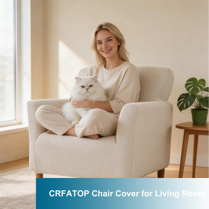 CRFATOP Stretch Mid Century Modern Armchair Slipcover 1-Piece Solid Accent Chair Covers with Arms Soft Waterproof Chair Slipcovers for Living Room Furniture Protector Office Reception Reading,Beige