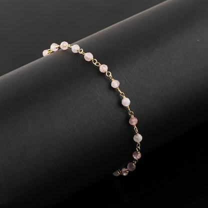 JOR Natural Strawberry Quartz Beaded Rosary Anklet, Handmade Craft, Anklet Beads Bracelet, Chakra Healing Anklet, Gemstone Women Jewelry, Dainty Gold Plated Anklet 9 inch + 2 inch (1pcs)