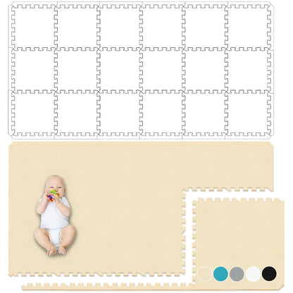 Yostrong® 18 Tiles Interlocking Puzzle Foam Baby Play Mat with Straight Edges for Playing - EVA Babies Crawling Mat | Rubber Floor Work Out Mats for Home Gym. Beige. YOC-Jb18S18