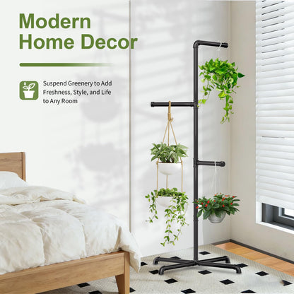 Chloraeon Hanging Plant Stand, Plant Hanger Indoor, Corner Hanging Plant Stand, Black Metal Holder for Bedroom, Living Room, Garden, Balcony