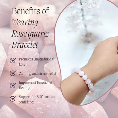 ZAARIYA Rose Quartz Crystal Tree with Bracelet for Home Decor, Healing, Spiritual Gifting, Room Decor, New Year & Good Luck Gifting | Made from Genuine Crystal Stones (9 x 3 Inches)