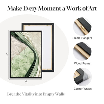 Framed Green Abstract Wall Art Bedroom, 3 Piece Botanical Modern Minimalist Canvas Print Artwork for Walls, Leaf Paintings Pictures for Small Living Room Dining Room Office Wall Art Decor, 16x24 Inch