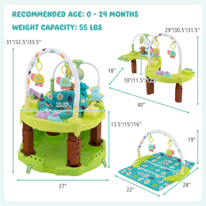 BABY JOY Baby Bouncer Activity Center, 3 in 1 Activity Center & Table | Infant Play Mat, Bouncing Activity Saucer w/Music, 3 Adjustable Height, 360° Seat for Babies 0-24 Months (Green)