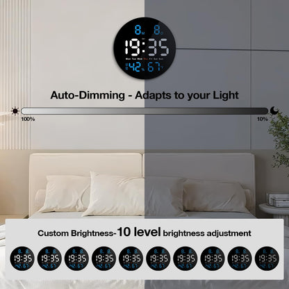 Brauthon Large Digital Wall Clock for Classroom, 10 Inch Large Display LED Electric Round Clocks for Teachers, Kids Office with Date, Temperature, Timer, Remote Control (Blue)