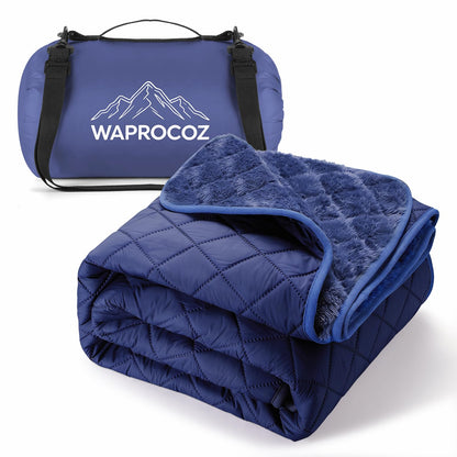 WAPROCOZ Waterproof Camping Blanket - Cozy Coral Fleece Lining, Triple Layers Warm Comfy Foldable for Camping Stadium, Beach, Picnic, Grass, Concerts, Car, Dog, 51''X 70'' Navy Blue