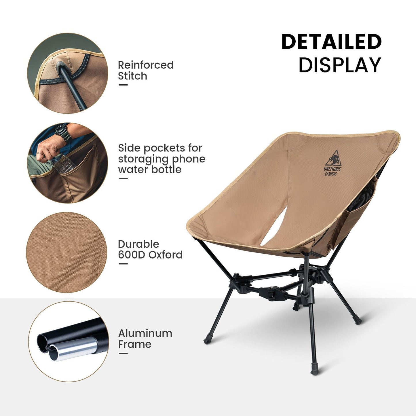 ONETIGRIS Tigerblade Camping Chair, Lightweight Folding Backpacking Hiking Chair, Compact Portable 330 lbs Capacity