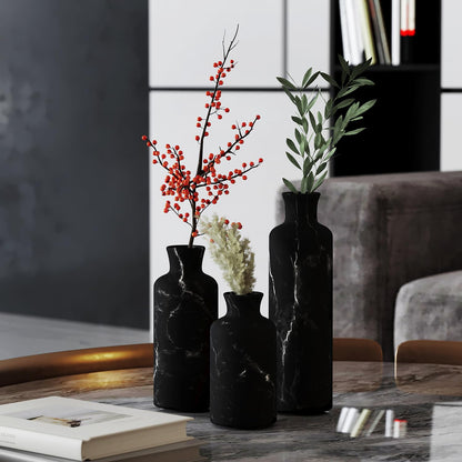 Creative Scents Black Marble Look Vase Set - Vases Home Decor, Premium Quality for Holding Pampas Grass, Dried/Fresh Flowers, Vases for Decor - Kitchen, Bedroom, Office, Living Room, or Shelf Decor