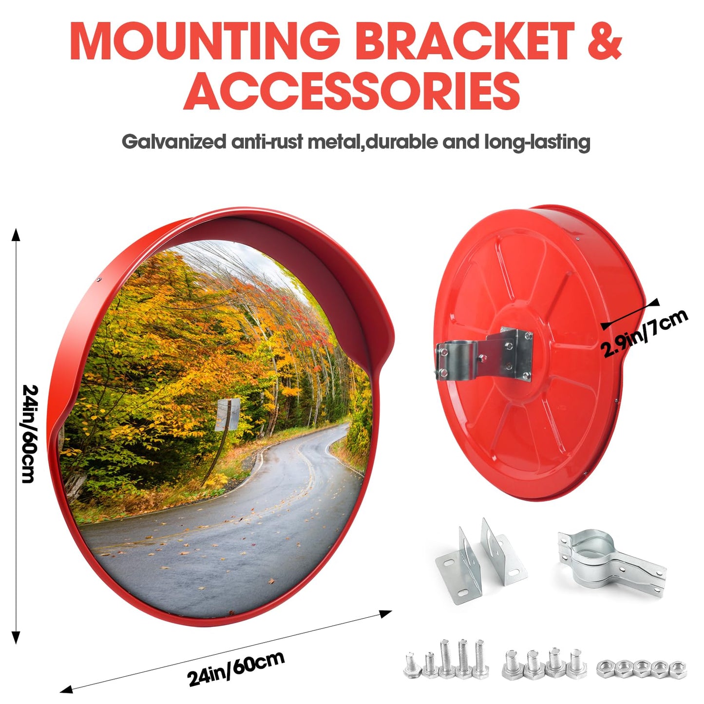 Convex Traftic Mirror - 24" Outdoor Driveway & Security Parabolic Safety Mirrors, Acrylic Blind Spot Mirror for Garage Retail Stores