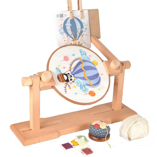 Embroidery Hoop Stand - Size Adjustable Cross Stitch Table Stand, Rotated Wooden Needlepoint Hoop Holder Stand for Sewing Craft Supplies